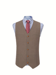 Men'S Vest Wool Blend Herringbone Vintage Men'S Fashion Vest, Groom Best Man Formal Wedding Party Casual Vest