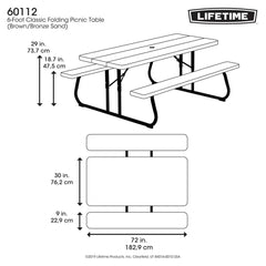 Lifetime 6Ft (1.82M) Classic Folding Picnic Table - Pack of 10 - Model 860112