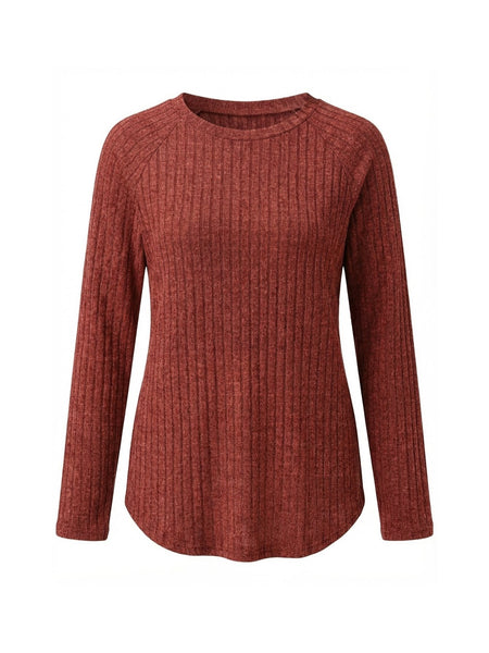 Ladies' Basic Long-Sleeve Sweater, Loose-Fit Top with Elegant Crew Neck.