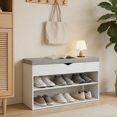 Heavy Duty Shoe Storage Bench with Cushion, Large Shoe Bench Storage with Seat, Two Layer Shoe Rack Storage, Shoes Storage Cabinet Organiser Cushion Padded Seat Hallway Stools for Hallway Foyer