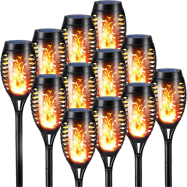Geemoo 6 Pack Solar Flickering Dancing Flame Lights Waterproof Solar Torch Lights for Outdoor Garden Patio Pathway Yard Driveway Halloween Decorative