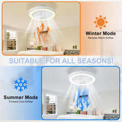 Ceiling Fan with Lights, 6 Speeds Reversible Bladeless Ceiling Fans 3-Color Temperature Stepless Dimming Low Profile Flush Mount Ceiling Fan Quiet Timing for Kitchen, Living Room, Bedroom