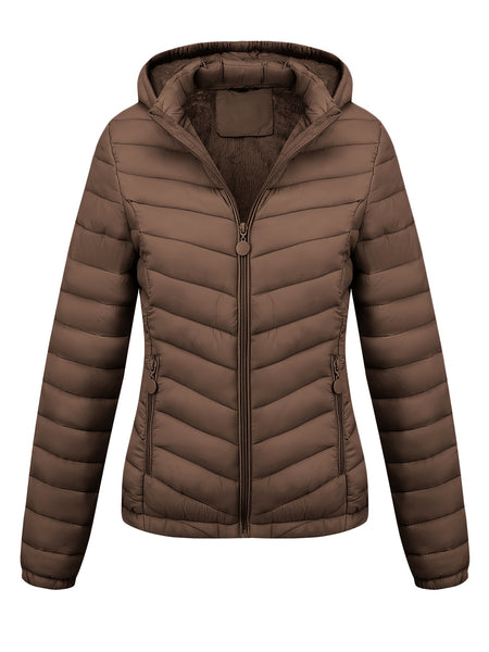 Women's Autumn/Winter Fashion Simple Versatile Lightweight Commuter Hooded Padded Coat with Pockets
