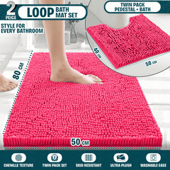 2-Piece Loop Bathroom Mat Set | Soft Chenille Microfiber Rugs with Non-Slip Backing | Machine Washable | Includes 50x80cm Bath Mat & 50x40cm Pedestal Mat | Stylish, Comfy & Durable | UK STOCK | LOCAL WAREHOUSE