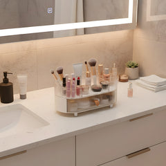 Skincare Cosmetic Drawer Organizer with Tray and Clear Compartment, Multi-Function Makeup Storage for Bathroom Vanity Countertop Featuring Lipstick Jewelry and Nail Care