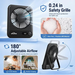 WHATOOK Mini Desk Fan USB: 2000Mah Rechargeable Ultra Quiet 1-100 Speeds Desktop Fans with LED Display, 3-10H Runtime, Child-Safe Grille Cooling Small Portable Table Fan for Home, Office & Travel