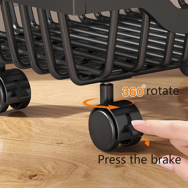 Foldable Kitchen Organizer Cart with 360° Rotating & Multi-Tier Shelves, Large Capacity Metal Vegetable Cart & Organiser - Portable, Space-Saving Storage for Pantry, Utility Room & Kitchen