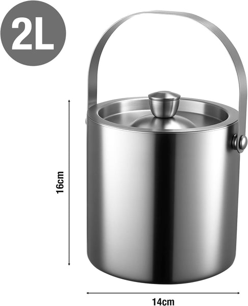 Double-Walled Stainless Steel Ice Bucket with Handle Keeps Cocktails, Beer, Wine Champagne Cold Longer Perfect for Home, Bars, Parties Outdoor Events