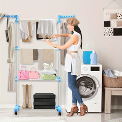 Extra Large 4-Tier Freestanding Metal Clothes Drying Rack, Adjustable Rolling Garment Dryer Stand with Wheels, Foldable Design for Indoor/Outdoor Laundry Room, Drying Racks