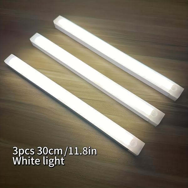 3pcs Warm/White Light 20cm/30cm/50cm Motion Sensor LED Induction Light USB Charging, Magnetic Non Perforated Long Night Light, Suitable for Home and Office Use, Back to School Gift
