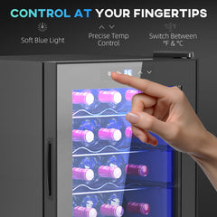 Freestanding Wine Cooler Fridge, 20 Bottle, 53 Litre Capacity, 43cm Quiet Under Counter Compressor Drinks Beer Wine Fridge with Glass Door, LED Light, Digital Touch Screen, Temperature Control