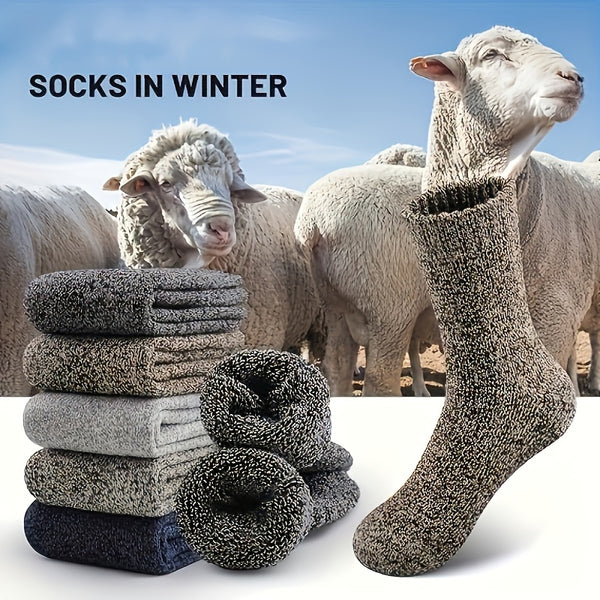 Men's Thick Warm Socks, 5 Pairs, Daily Solid Color Knee-High Winter Men’s Socks, Thermal Insulated Cold Weather Boot Socks, Classic Soft Material Hand-Wash Only for Shoes and Fashion