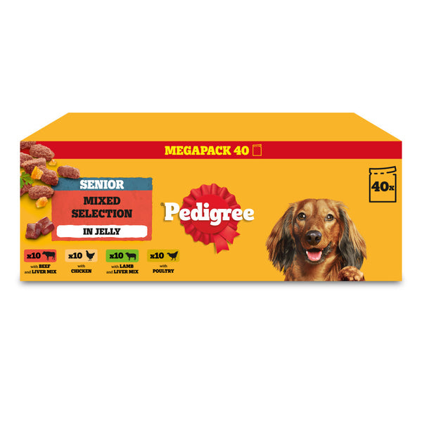 120 x 100g Pedigree Senior Wet Dog Food Pouches Mixed Selection in Jelly