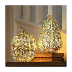 Marco Paul Extra Large Gold Light Up Pumpkin & Squash Pair - 2 Pack Autumn Decorations with Warm LED Lights & 6hr Timer - Plastic Pumpkins for Halloween Ornaments, Autumnal Decor & Seasonal Styling