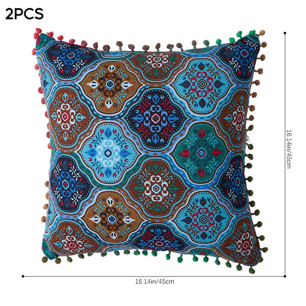 18x18 Inch Reversible Turkish Pattern Pillows (Set of 2 with Inserts) - Romantic Turkey Boho Floral Double Sided Design, Premium Polyester Cover & Fill, Decorative Accent Pillows for Sofa, Chair, Bedroom