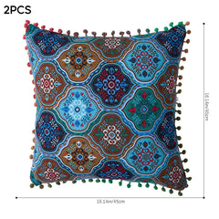 18x18 Inch Reversible Turkish Pattern Pillows (Set of 2 with Inserts) - Romantic Turkey Boho Floral Double Sided Design, Premium Polyester Cover & Fill, Decorative Accent Pillows for Sofa, Chair, Bedroom