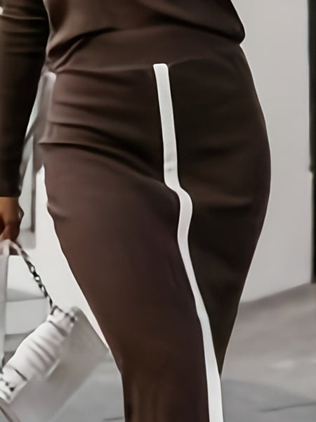 Ladies' Solid-color Slit 2pcs Dress Set ( Style) - This Sleeveless, Fitted Design with a High-waist Slit and Textured Is Perfect for Autumn and Winter, and Is an Excellent Choice for Office Casual Wear.