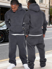 Men'S Casual Athletic Warm 2pcs Set, Winter Hooded Sweatshirt And Jogger Pants, Outdoor Fitness Running Hooded Sweatshirt And Athletic Pants Outfit, Suitable for Fall Winter Leisure Activities