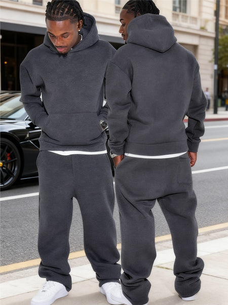Men'S Casual Athletic Warm 2pcs Set, Winter Hooded Sweatshirt And Jogger Pants, Outdoor Fitness Running Hooded Sweatshirt And Athletic Pants Outfit, Suitable for Fall Winter Leisure Activities