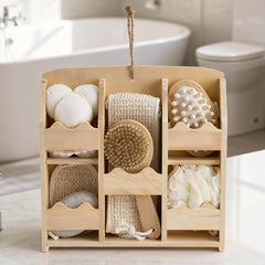 Women Bath Brush Box Set 7pcs with Foot Scrub Stone Massager Bath-Sponges Body Brush Lightweight Shower Accessories for Women Home Spa Travel 30x30x6cm