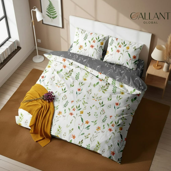 Printed Floral Duvet Sets 100% MicroFiber Super Soft Bedding Sets Button Closure With 2 Pillowcase Reversible Multicolored Duvet Covers Set
