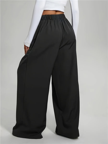 2pcs Women'S Wide-Leg Pants - High-Waisted, Elastic Waistband, Solid Color (Pink & Navy Blue), Loose Fit, Comfortable for Spring/Summer/Fall, Casual & Elegant Style, Allseason Pants | Highwaisted Pants | Elastic Waistband Pants