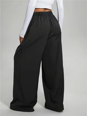 2pcs Women'S Wide-Leg Pants - High-Waisted, Elastic Waistband, Solid Color (Pink & Navy Blue), Loose Fit, Comfortable for Spring/Summer/Fall, Casual & Elegant Style, Allseason Pants | Highwaisted Pants | Elastic Waistband Pants