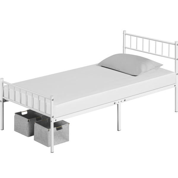 Costoffs Metal Bed Frame, Single/Double Size Bed Platform with Slatted Headboard and Footboard, Solid Slat Support, Large Storage Space, Easy Assembly Bed, Modern Mattress Foundation, Black/White/Pink/Silver