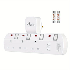 Hulker 3-Way UK Plug Switched Socket with 2 USB | Multi Plug Extension, Wall Plug Adapter, Turn 1 into 3, Surge Protection Power Extension Adapter, British Specification Plug, Operating Voltage 110V/220V
