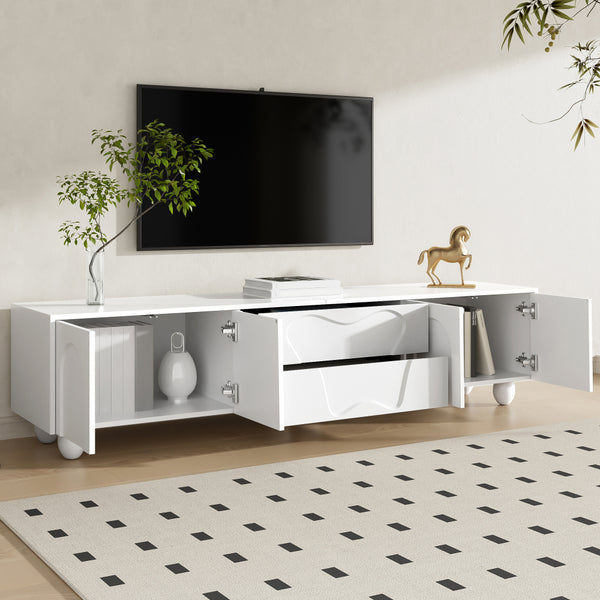 180cm Modern TV Stand for TVs up to 65 inches, Storage TV Cabinet with Solid Wood Legs, Black PB Board Entertainment Center for Living Room, Bedroom, Home Office - Scratch-Resistant, Spacious Shelves for Media Players & Game Consoles, Easy Assembly