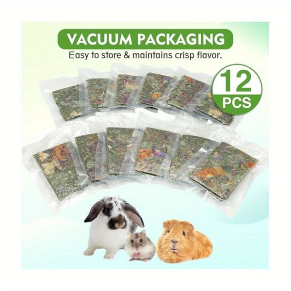 12pcs Rabbit Timothy Hay Chips Toys, Natural Bunny Molar Treats with Herbal Flowers Rabbit Chew Toys for Teeth Small Animal for Rats Chinchillas Guinea Hamsters