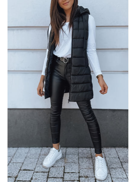 Women's Elegant Hooded Puffer Vest Coat - Thermal Insulated Sleeveless Winter Jacket with Full-Zip Closure, Machine Washable Outerwear in Brown/Black/White/Blue/Red/Navy/Gray, Cozy Cold-Weather Coat for Everyday & Formal Outfits, Layering Piece for Women