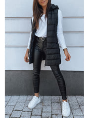 Women's Elegant Hooded Puffer Vest Coat - Thermal Insulated Sleeveless Winter Jacket with Full-Zip Closure, Machine Washable Outerwear in Brown/Black/White/Blue/Red/Navy/Gray, Cozy Cold-Weather Coat for Everyday & Formal Outfits, Layering Piece for Women