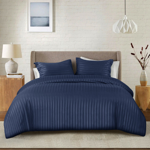 Premium Hotel Quality Satin Stripe Duvet Cover Set Double with Pillowcases | Reversible Soft Quilt Bedding | Easy Care Breathable Luxury Quilt Cover