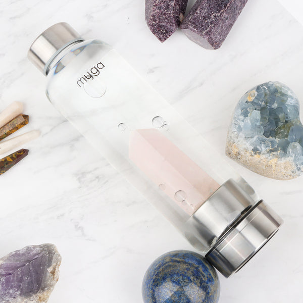 Crystal-Infused Water Bottle – 7200ml Premium Steel & Glass Hydration Bottle with Natural Healing Stones for Stress Relief, Mental Clarity & Spiritual Wellness