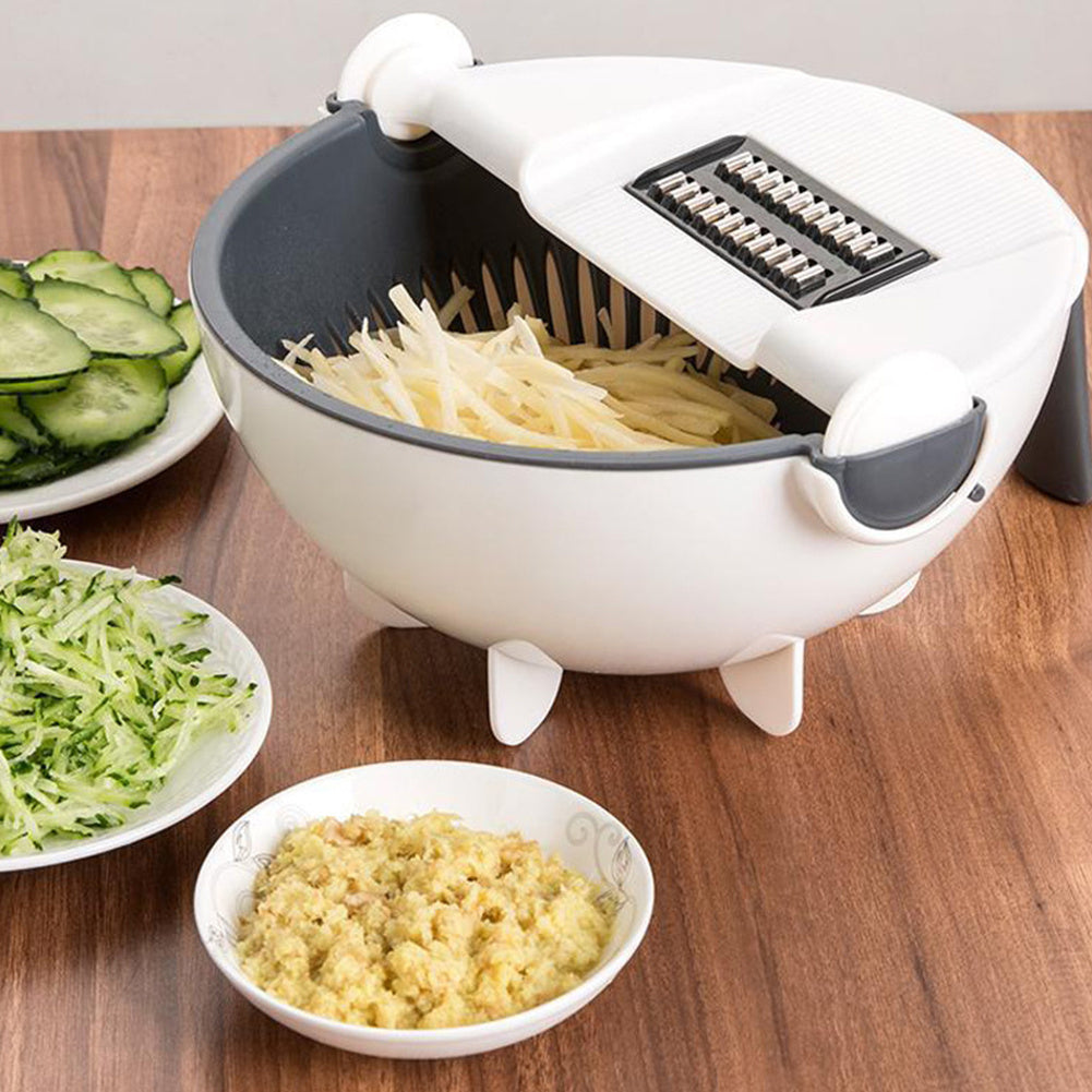 Multifunction 9-in-1 Slicer Dicer Food Chopper with Draining Basket for Salad, Carrot, Potato | Easy Storage Kitchen Gadgets (Large Capacity)