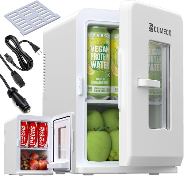Mini Fridge 15 Liter/21 Cans, Upgrade Portable AC+DC Power Small Fridge for Bedroom, Car, Office, Thermoelectric Cooler and Warmer Skincare Fridge for Food, Drinks, Cosmetics, Max & ECO Mode