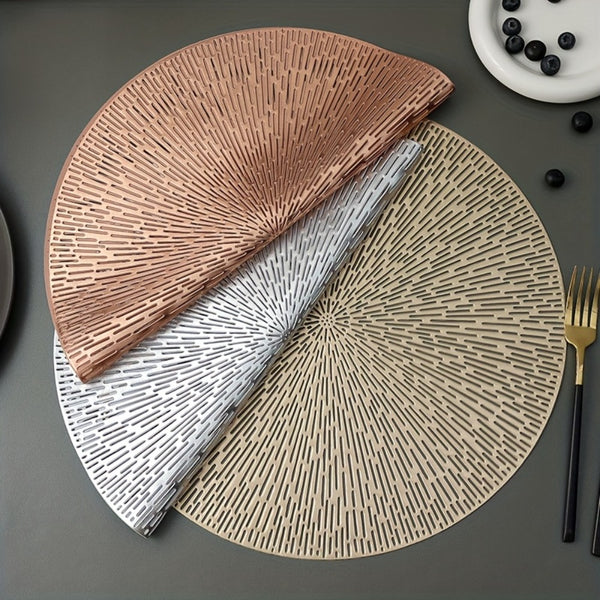 6pcs Round PVC Hollow-Out Placemats | Gold/Silver/Rose Gold | 15