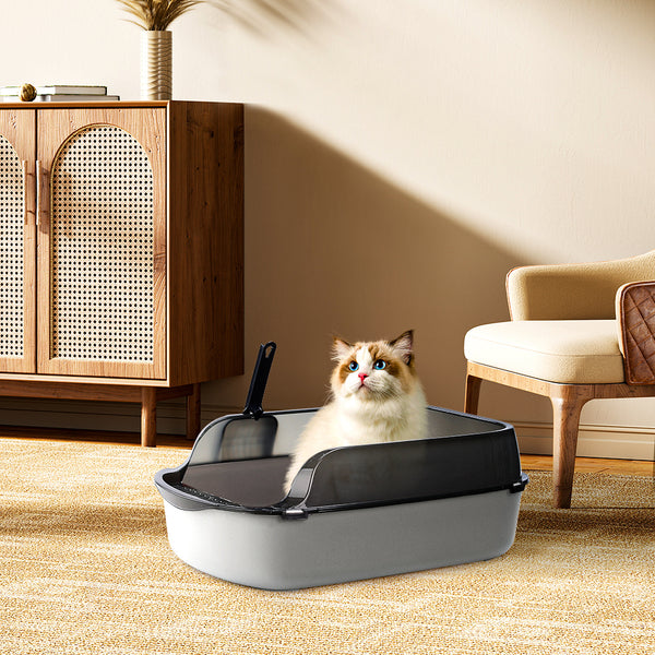 Extra Large Open Cat Litter Tray High Sided Deep Jumbo Rim Pan Box Loo Toilet Large Open Cat Litter Tray High Sided Deep Jumbo Pan Box Loo Toilet Cat Centre Extra Large High-Sided Cat Litter Box - Semi-Enclosed Design with High Walls for Cats & Rabbits, E