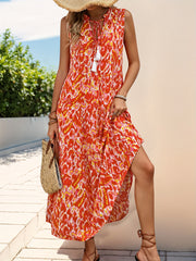 Spring/Summer Vacation Women'S Sleeveless Bohemian Style Fringed Tie-Up Printed Dress