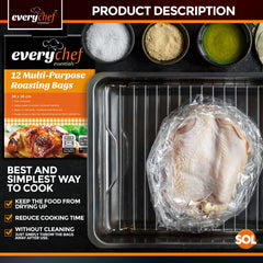 24 Pack Roasting Bags for Oven with Ties | 38x25cm Oven-Safe Cooking Bags for Chicken, Turkey, Meat & Fish | Disposable Mess-Free Oven Roasting Bags for Juicy Results & Faster Cooking | Multi-Purpose Turkey Roasting Bags with Easy Cleanup