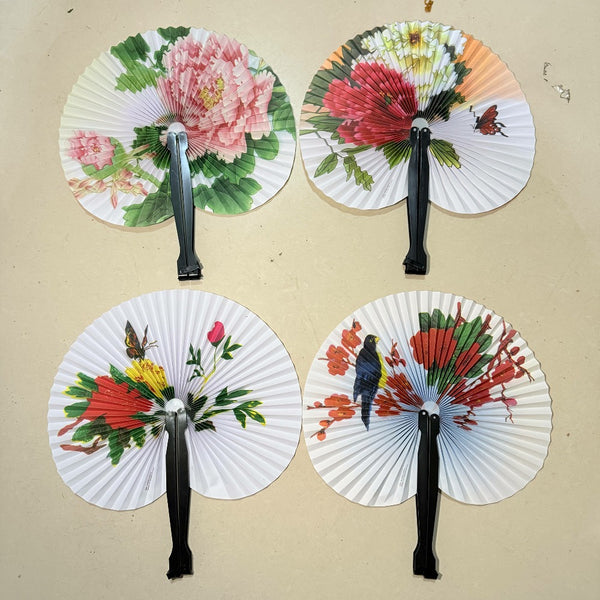 20pcs Foldable Paper Fan Retro Windmill Small Round Paper Style Gift Printed Fan Fan Color Hand Party Random Chinese Decoration