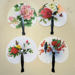 20pcs Foldable Paper Fan Retro Windmill Small Round Paper Style Gift Printed Fan Fan Color Hand Party Random Chinese Decoration