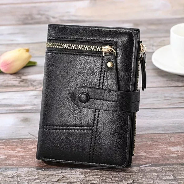 Womens Black Soft Leather Zip Clutch Coin Purse Wallet Ladies Credit Card Holder