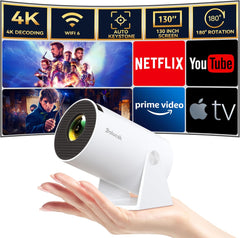 Mini Projector, Polocsh Projector Wifi6 and BT5.2, Portable Projektor 4K Support with Android 11.0, 180° Rotatable, Auto Keystone, 130″ Display and 50% Zoom,Outdoor Projector 2025 Upgrade, Steelgrey
