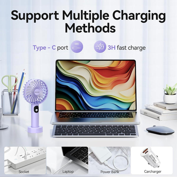 TECKNET Handheld Fan, Portable USB Hand Held Fan Rechargeable with LED Display, Mini Hand Fan 3 Speed Battery Operated Detachable Base Cooling Desk Fans Handheld for Home Office Bedroom Outdoor