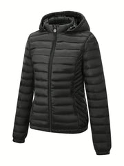 Women's Autumn/Winter Simple Lightweight Hooded Commuter Padded Coat with Pockets