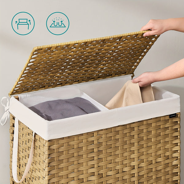 Laundry Basket, 160L Synthetic Rattan Storage Basket with Lid And Handles, Wicker, Foldable, Removable Liners, for Blankets, Clothes, Living Room, Laundry Room, Natural Colour, Laundry Baskets, Living Room Decor, Clothes Hamper, Stylish Organizer