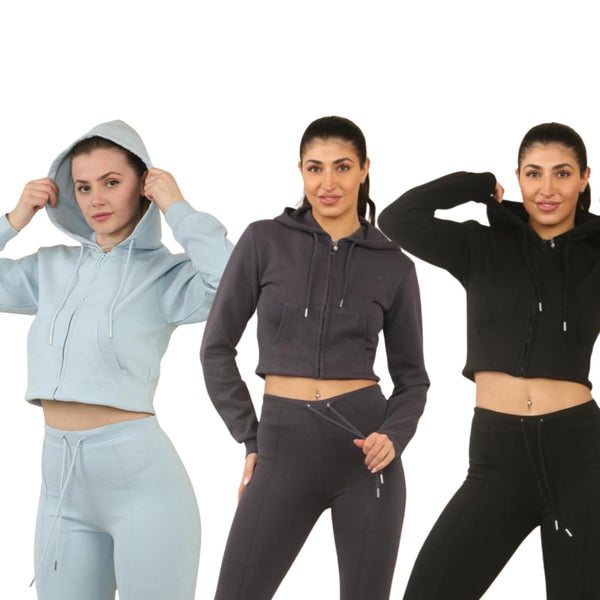 ZIPLORE Women'S Cropped Zip Hoodie and High-Waisted Bell Bottom Trousers Lounge Set for Casual, Athleisure & Streetwear - Suits, Womenswear Long Sleeve Minimalist Suits Womenswear Comfort Adjustable Clothing Drawstring Elegant Everyday Chic Loungewear Mat
