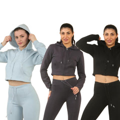 ZIPLORE Women'S Cropped Zip Hoodie and High-Waisted Bell Bottom Trousers Lounge Set for Casual, Athleisure & Streetwear - Suits, Womenswear Long Sleeve Minimalist Suits Womenswear Comfort Adjustable Clothing Drawstring Elegant Everyday Chic Loungewear Mat